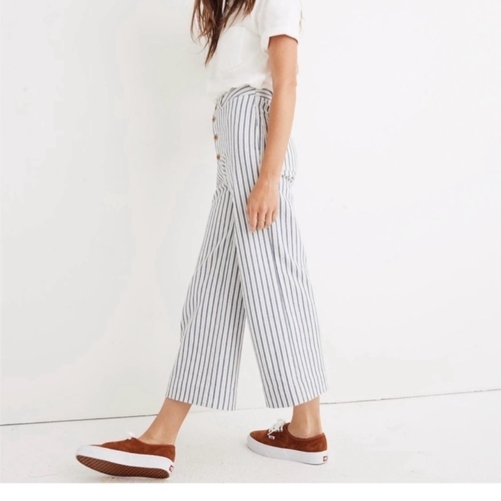 Madewell Striped Wide leg Crop Ankle Jeans - White and Blue